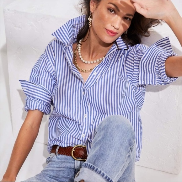 CAbi Tops - CAbi 6085 Prep School Blue Stripe Button Up Shirt Size XS EUC!